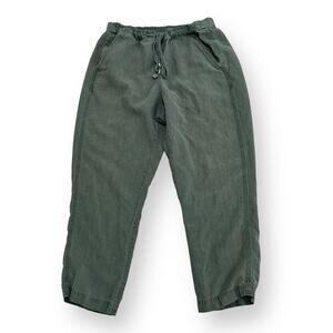 J Crew Tie-Waist Seaside Pant Linen Blend Womens Size M Army Green Cropped